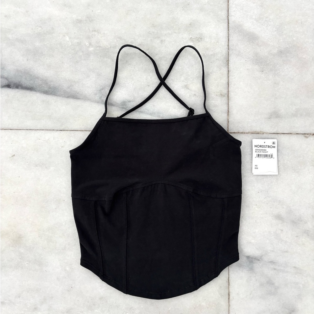 Abound Nordstrom Corset Tank Top Black Racerback Women XS Gym Workout NWT